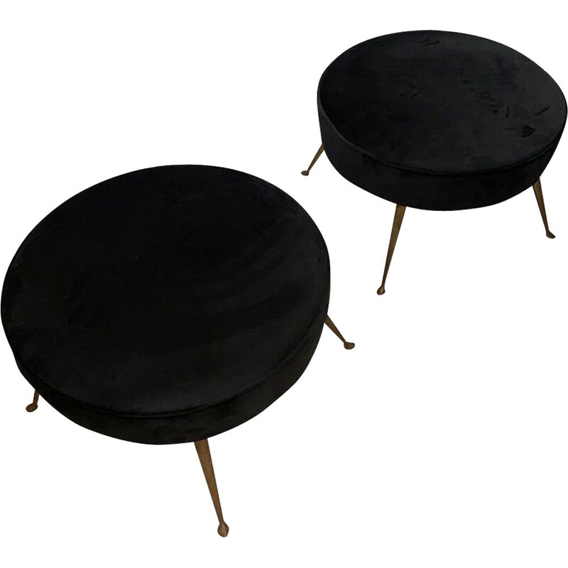 Pair of mid-century brass and black velvet Italian footrests, 1950s