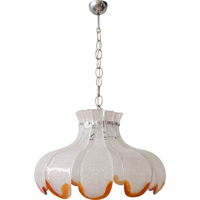 Vintage Murano glass flower petal pendant lamp by Carlo Nason for Mazzega, 1970s