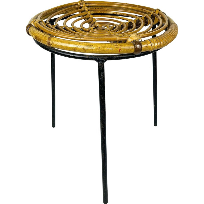 Vintage bamboo metal stool, Italy 1950s