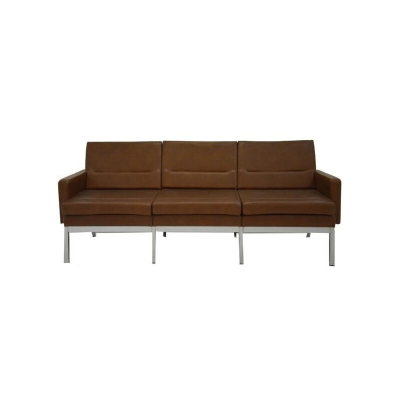 3-seater sofa in dark brown leatherette - 1960s