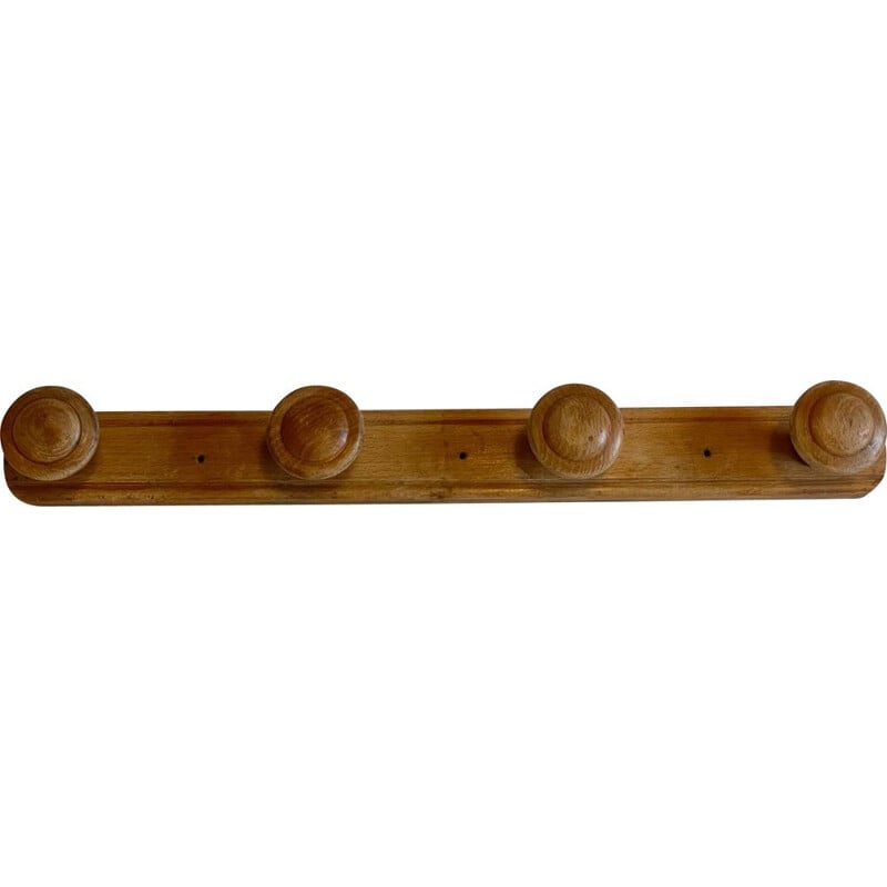 Vintage coat rack with 4 pegs in solid wood, 1930