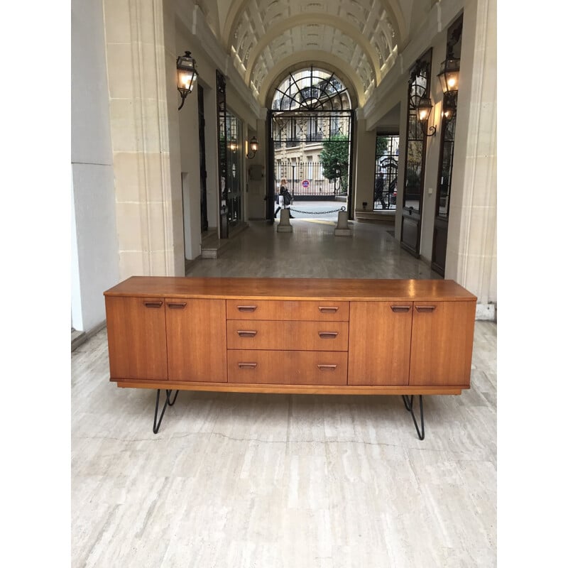 Scandinavian sideboard in teak with metal hairpin legs - 1960s