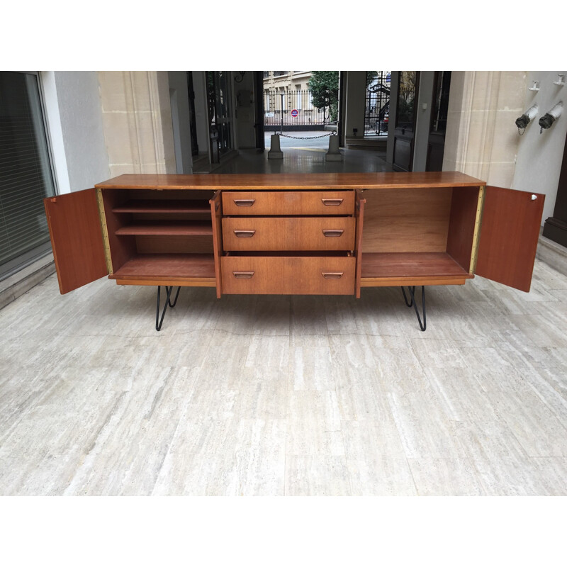 Scandinavian sideboard in teak with metal hairpin legs - 1960s