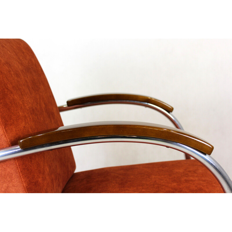 Bauhaus vintage chromed tubular steel armchair by Mücke Melder, Czechoslovakia 1930s