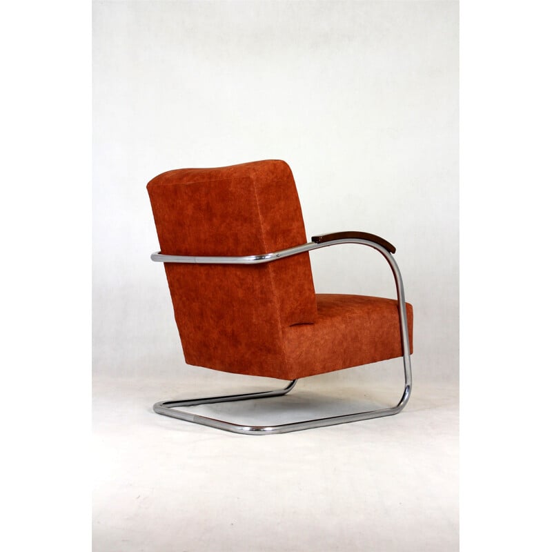 Bauhaus vintage chromed tubular steel armchair by Mücke Melder, Czechoslovakia 1930s