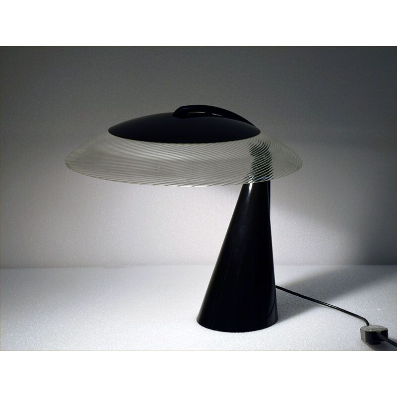 Lámpara de mesa vintage de cristal de Murano y metal, Italia 1970