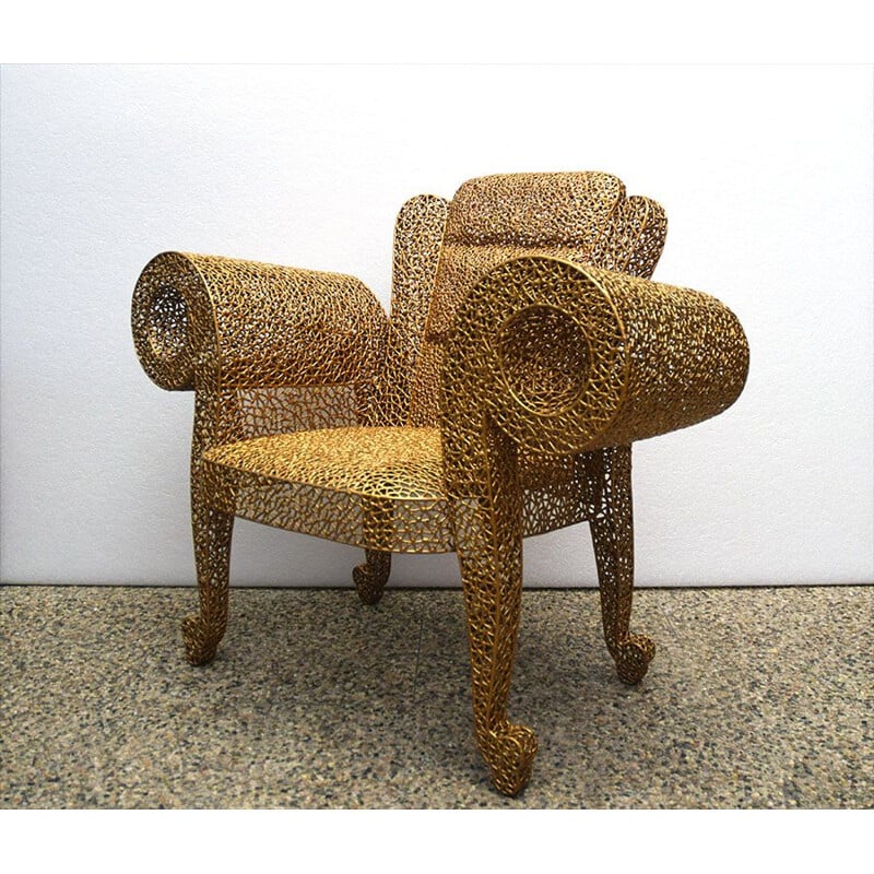 Vintage sculpture armchair in painted metal by Anacleto Spazzapan, 2000s