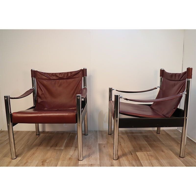Pair of vintage safari armchairs by Borje Johanson, 1970
