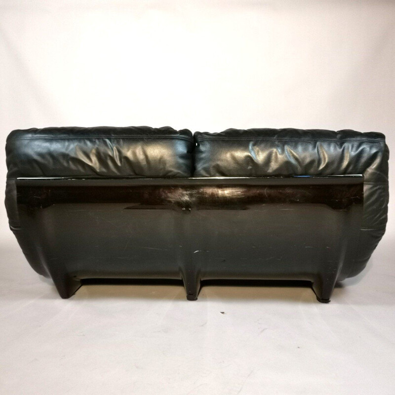 Sofá de cuero vintage de Michel Ducaroy para Ligne Roset