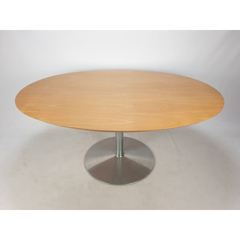 Vintage oval table in wood veneer by Pierre Paulin for Artifort, 1960