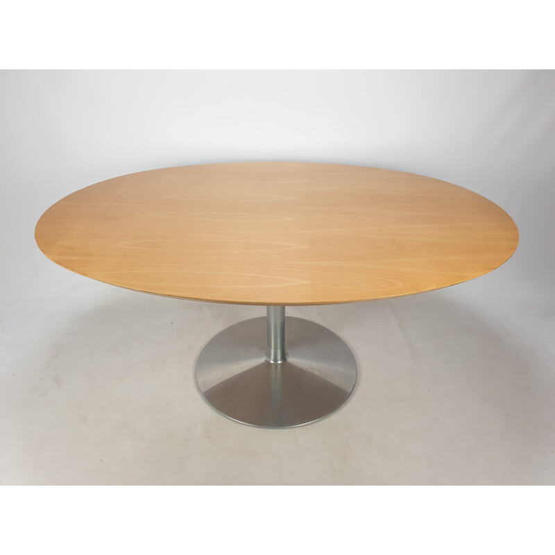 Vintage ovale tafel in gefineerd hout van Pierre Paulin voor Artifort, 1960