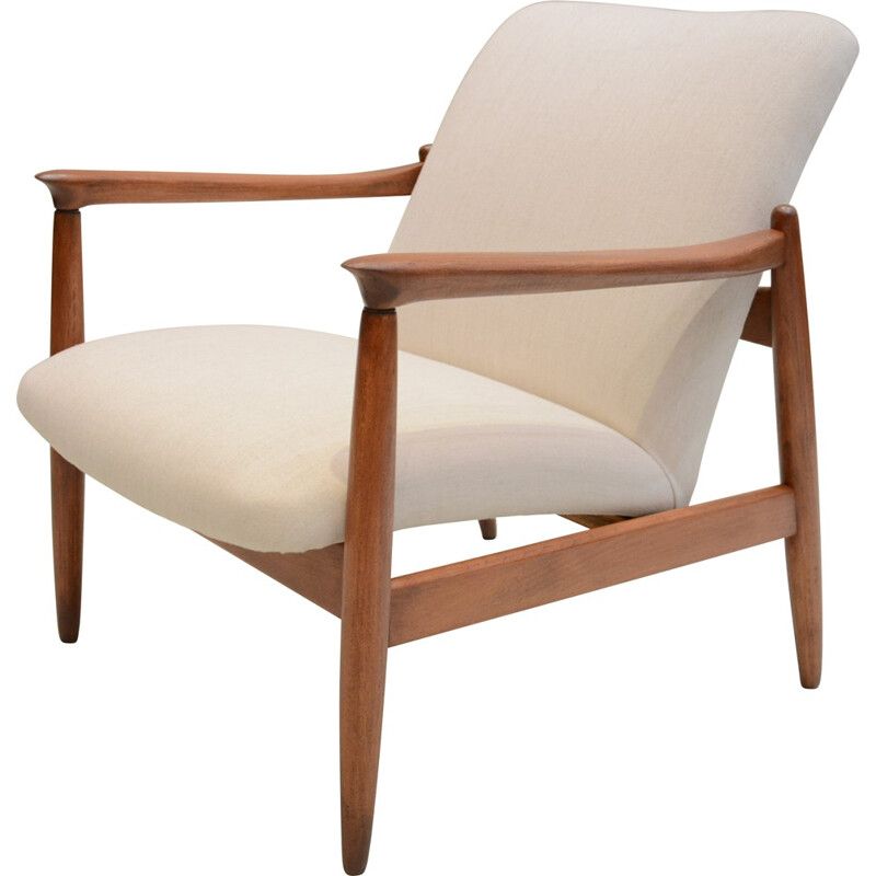 Polish Wroclaw Ecrus "GMF 64" armchair in teak and antistain fabric - 1960s