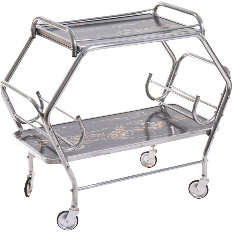 Vintage bar trolley in marble, 1930s