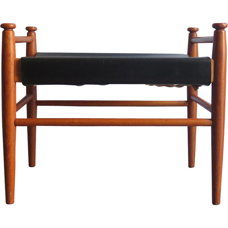 Vintage teak and leather footrest Danish, 1950s