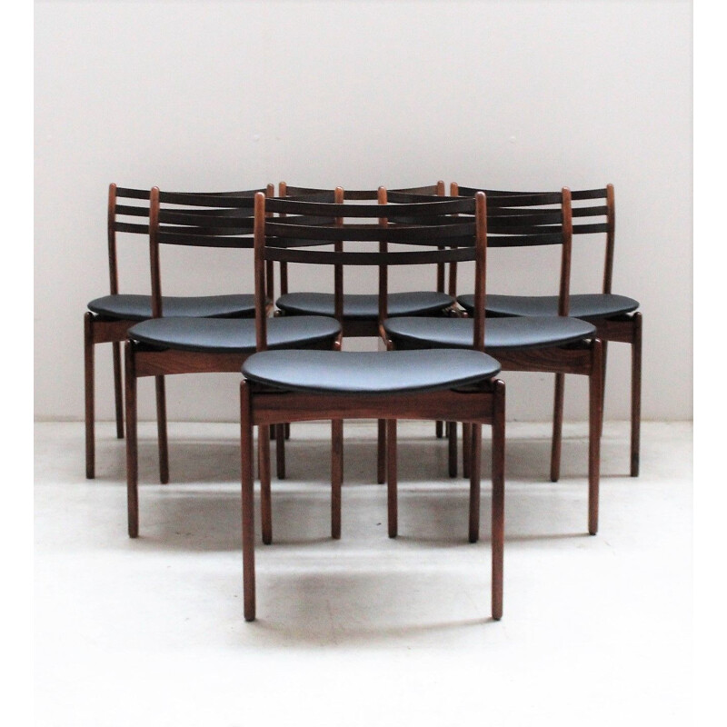 Série de 6 chaises vintage scandinaves en palissandre massif de P.E. Jorgensen pour Farsø Stolefabrik, 1960