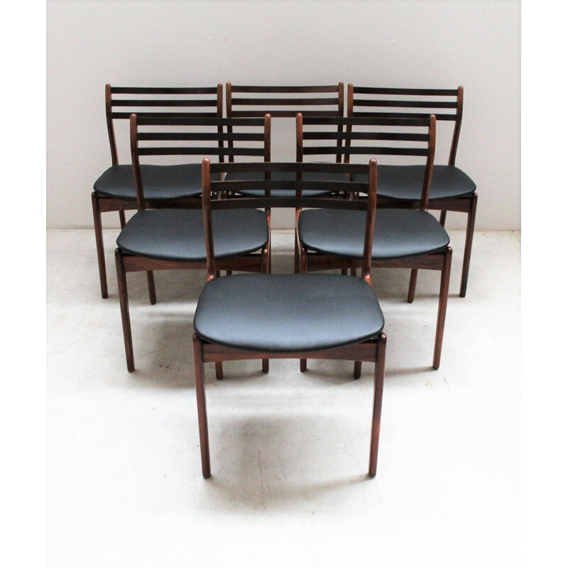 Série de 6 chaises vintage scandinaves en palissandre massif de P.E. Jorgensen pour Farsø Stolefabrik, 1960