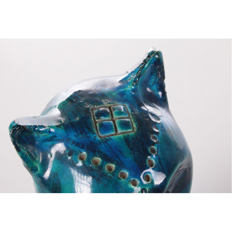 Blue cat "Rimini" vintage ceramic by Aldo Londi, Italy 1960