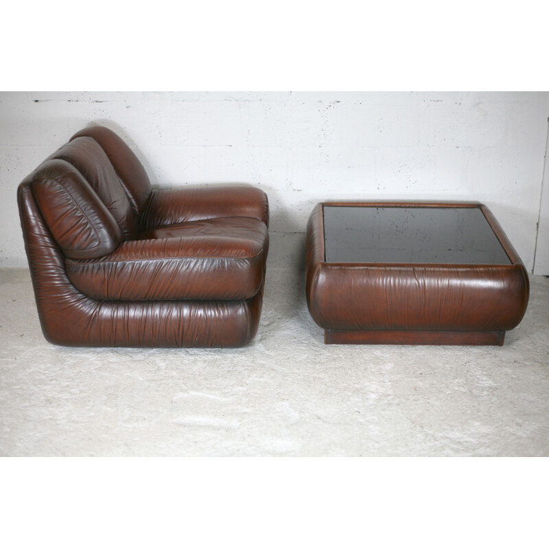Vintage leather living room set, Italy 1970s