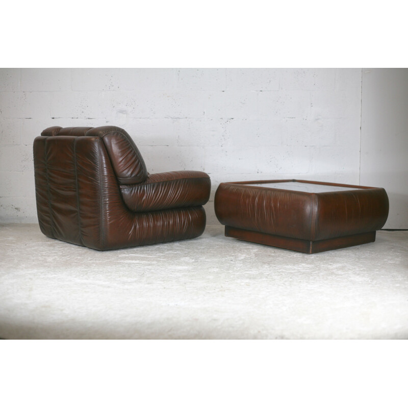 Vintage-Lounge-Set aus Leder, Italien 1970