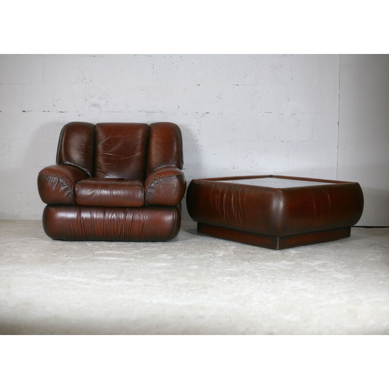 Vintage leather living room set, Italy 1970s