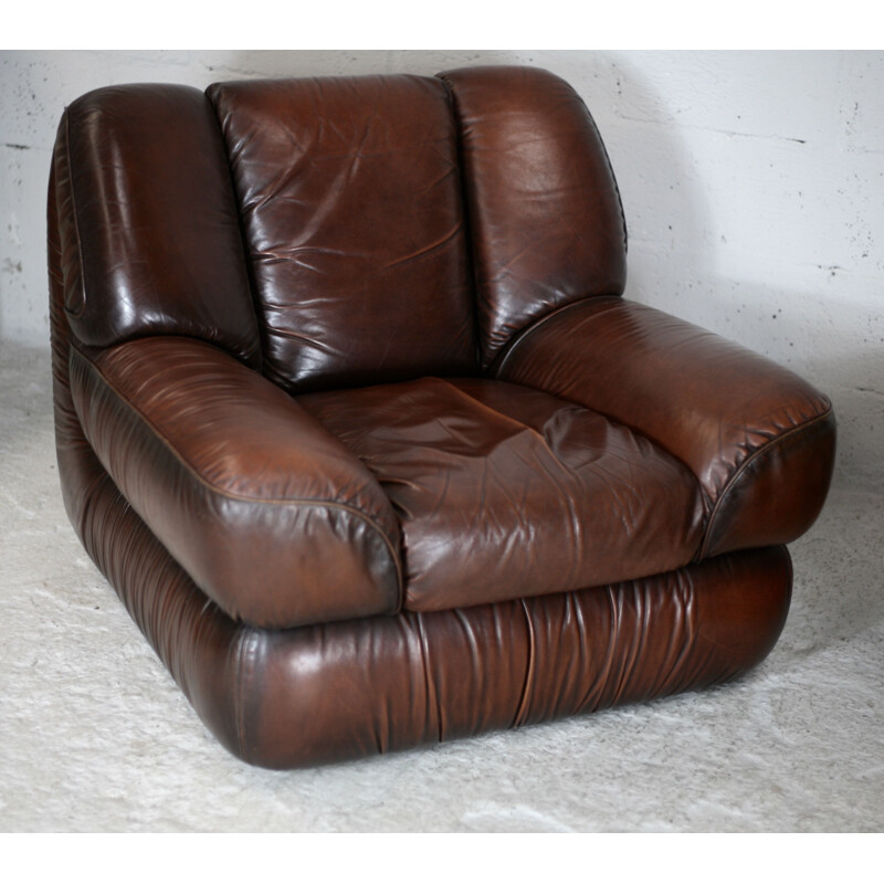 Vintage leather living room set, Italy 1970s