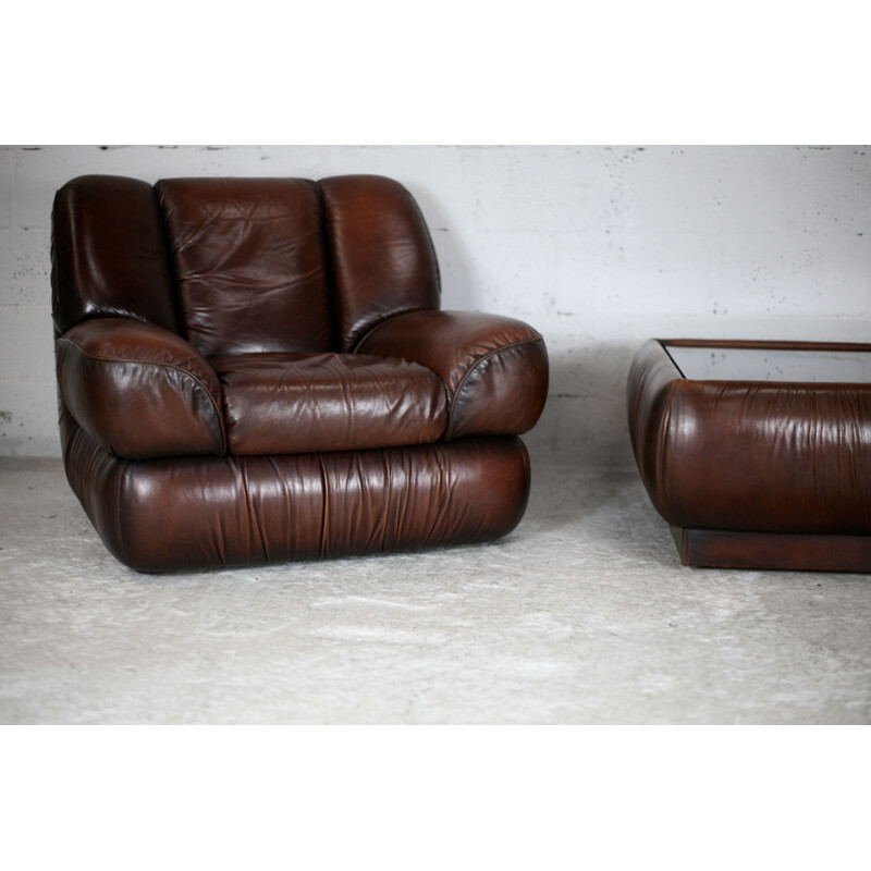 Vintage-Lounge-Set aus Leder, Italien 1970