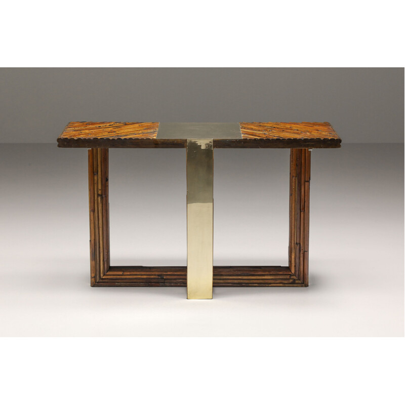 Table console vintage Vivai Del Sud en bambou et laiton, 1960