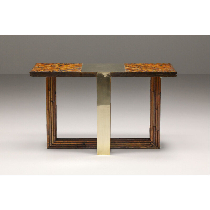 Vintage Vivai Del Sud bamboo and brass console table, 1960s