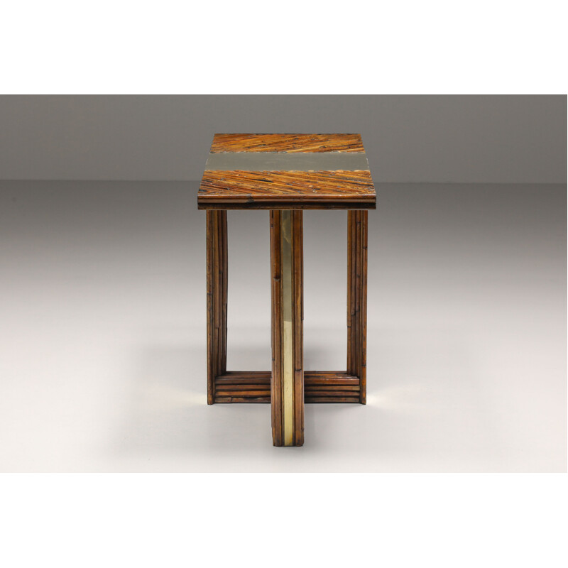 Vintage Vivai Del Sud bamboo and brass console table, 1960s