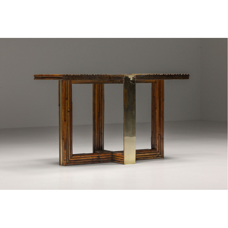 Vintage Vivai Del Sud bamboo and brass console table, 1960s