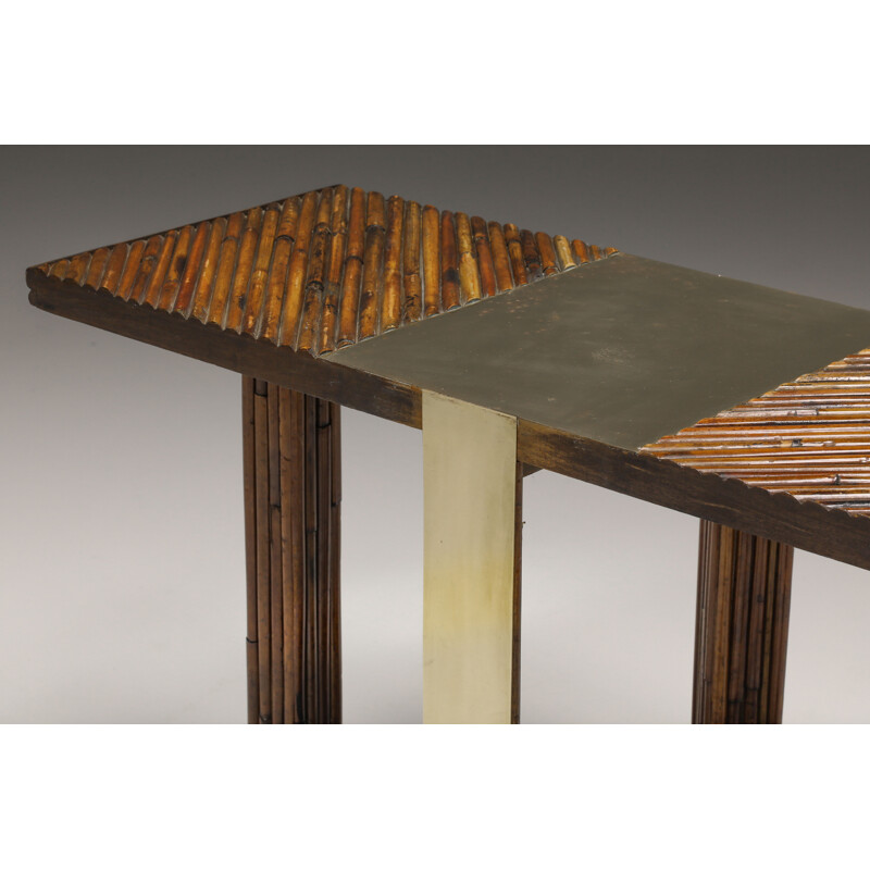 Vintage Vivai Del Sud bamboo and brass console table, 1960s