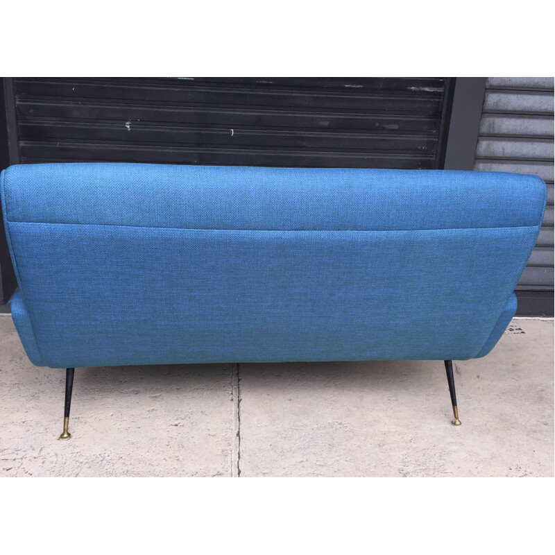 Blue Italian sofa in fabric and brass - 1950s