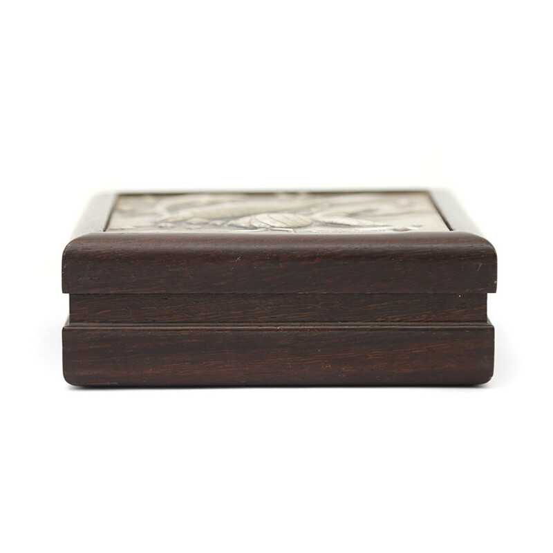 Vintage wooden box with silver embossed lid by Renato Bassoli, 1960