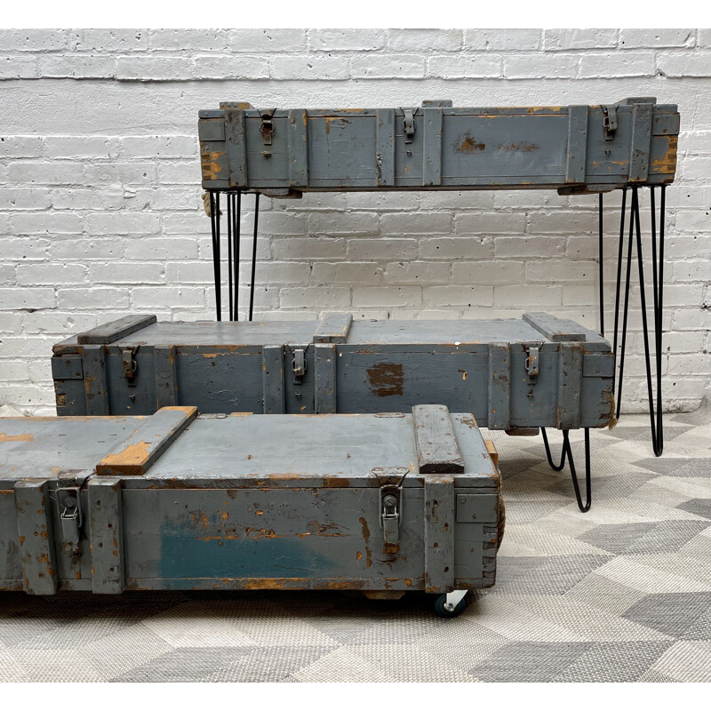 Industrial wooden blanket storage box, 1954