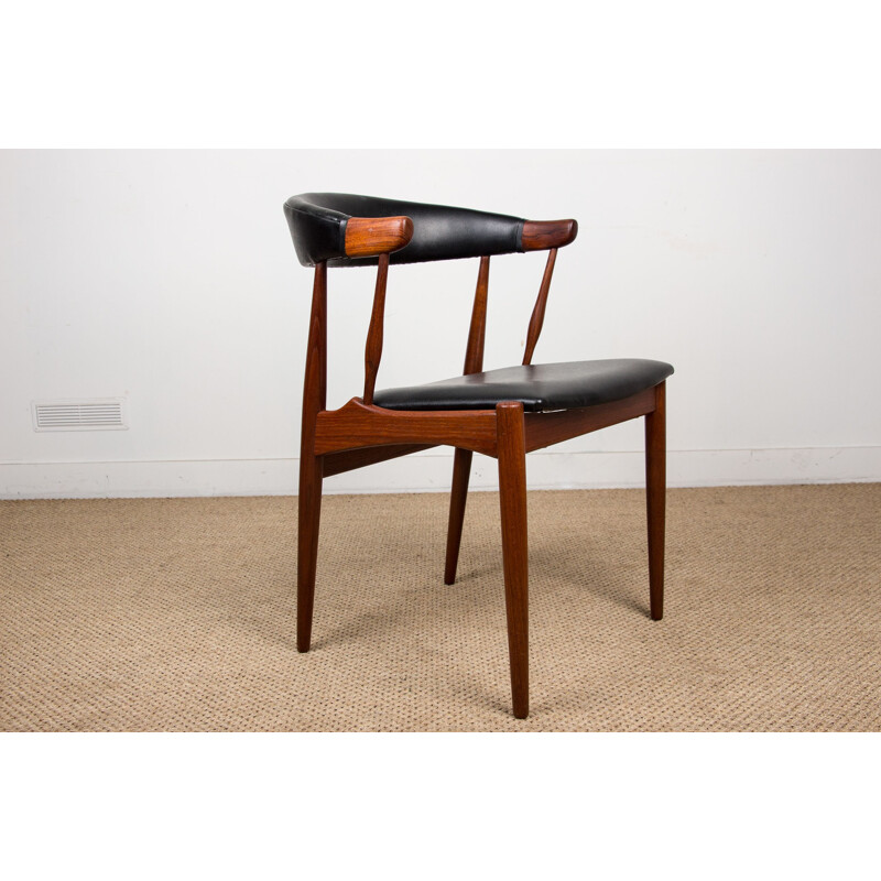 Lot de 8 chaises danoises vintage en teck et skaï par Johannes Andersen pour Broderna Andersen, 1964