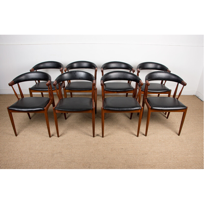 Set of 8 vintage Danish teak and skai chairs by Johannes Andersen for Broderna Andersen, 1964