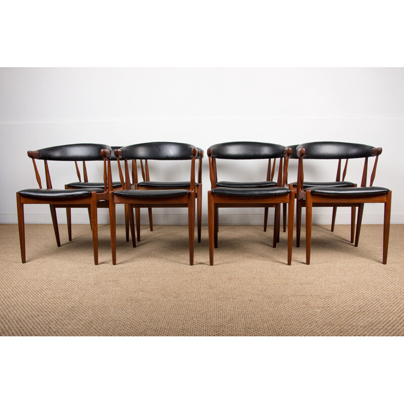 Set of 8 vintage Danish teak and skai chairs by Johannes Andersen for Broderna Andersen, 1964