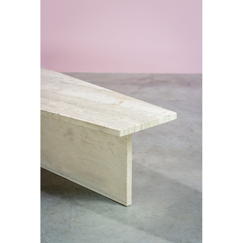 Vintage trapezoidal travertine architectural coffee table, 1970