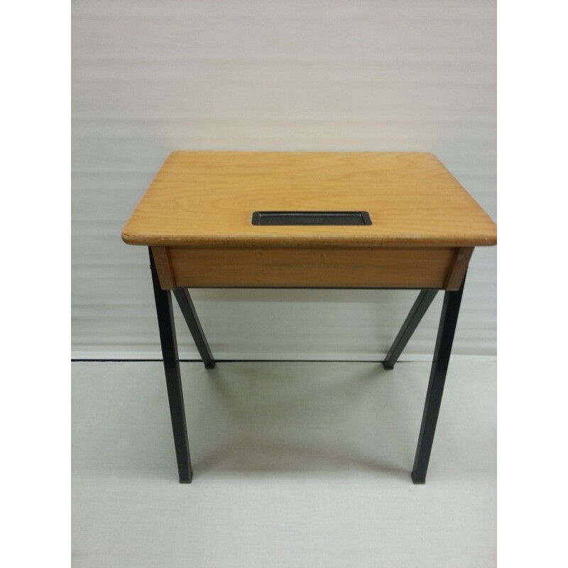 Set of Dutch school desk and chair in plywood - 1960s