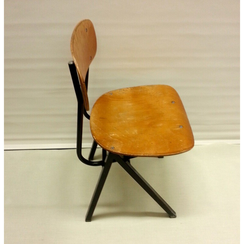 Set of Dutch school desk and chair in plywood - 1960s