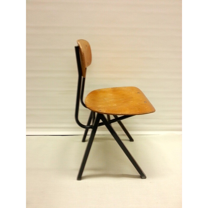 Set of Dutch school desk and chair in plywood - 1960s