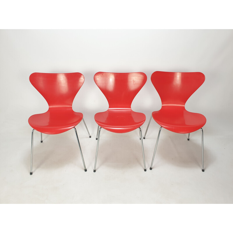 Set of 6 vintage chairs in chromed steel by Hans Jacobsen for Fritz Hansen, Denmark 1991