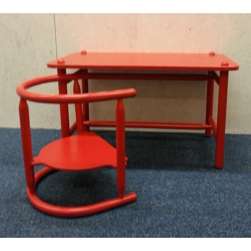 Set of Ikea "Anna" table and chair in red lacquered beed, Karin MOBRING - 1960s