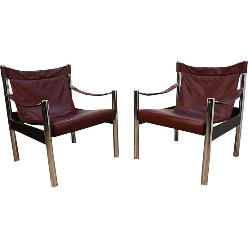 Pair of vintage safari armchairs by Borje Johanson, 1970
