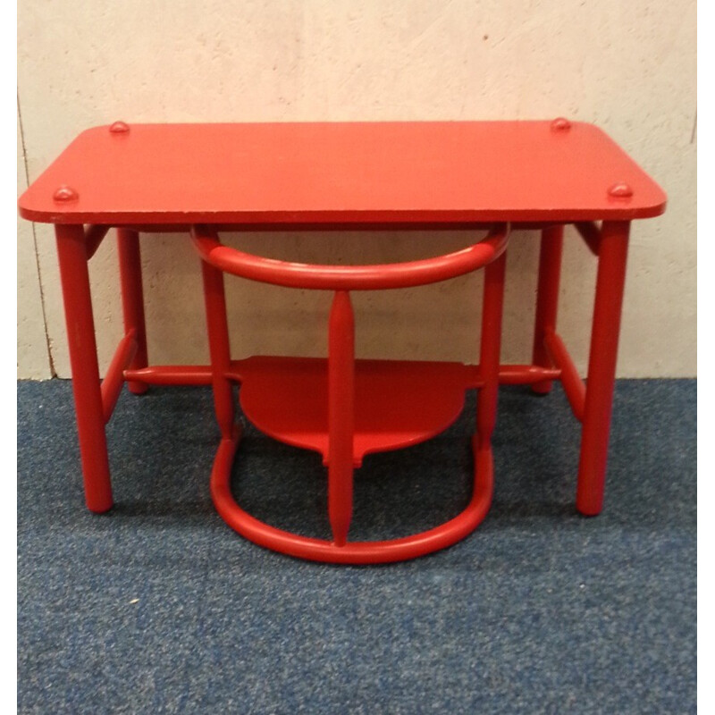 Set of Ikea "Anna" table and chair in red lacquered beed, Karin MOBRING - 1960s