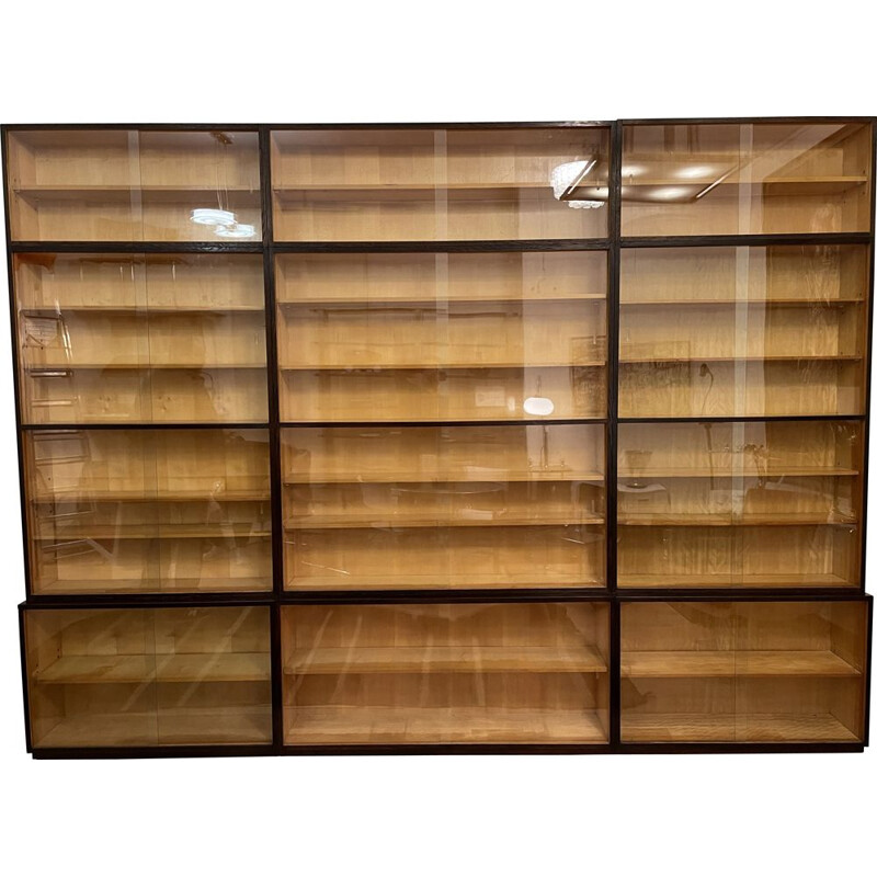 Vintage oak bookcase with sliding glass doors, 1920