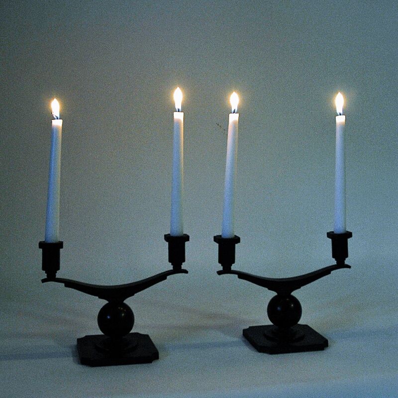 Swedish vintage rustic pair of bronze candlesticks by Sune Bäckström, 1930s