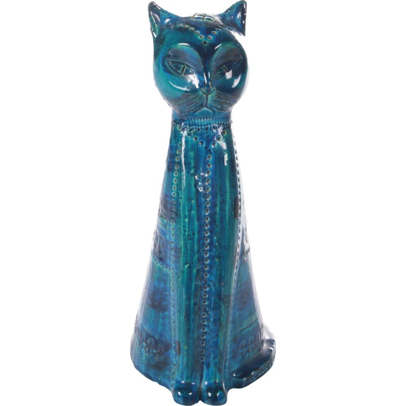 Vintage blue cat "Rimini" em cerâmica de Aldo Londi, Itália 1960