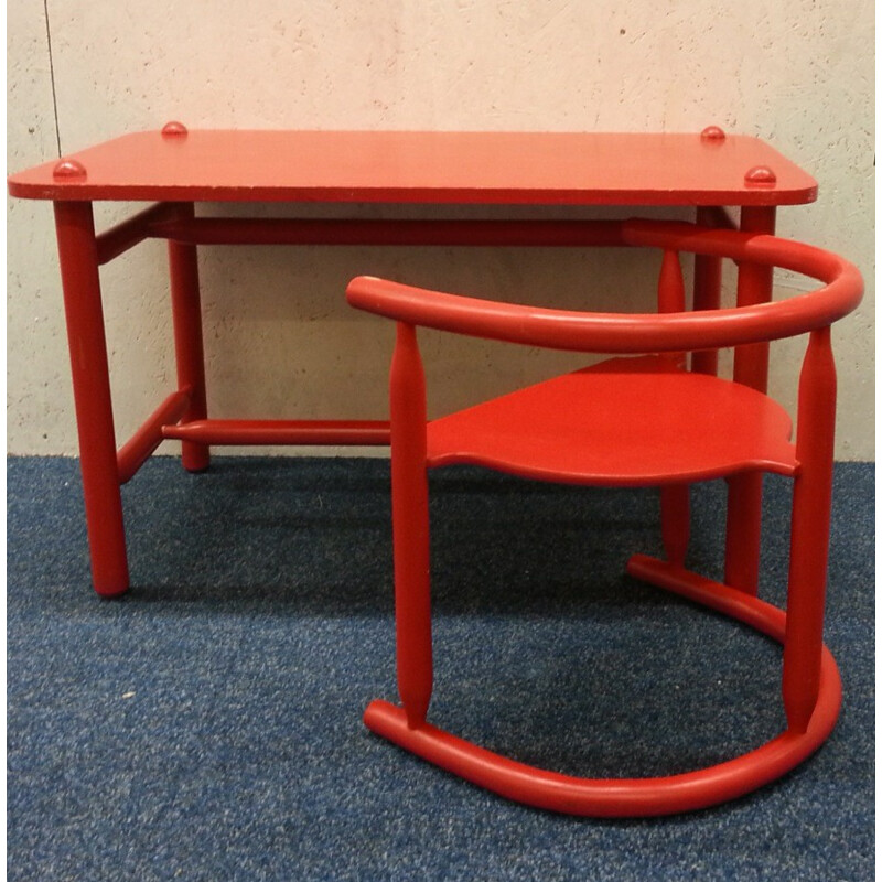 Set of Ikea "Anna" table and chair in red lacquered beed, Karin MOBRING - 1960s