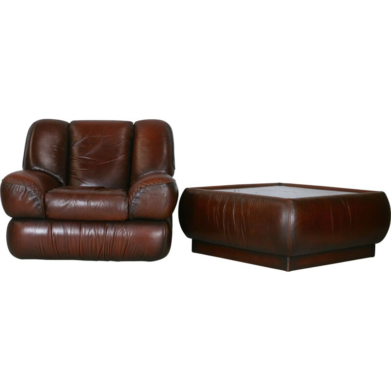 Vintage leather living room set, Italy 1970s